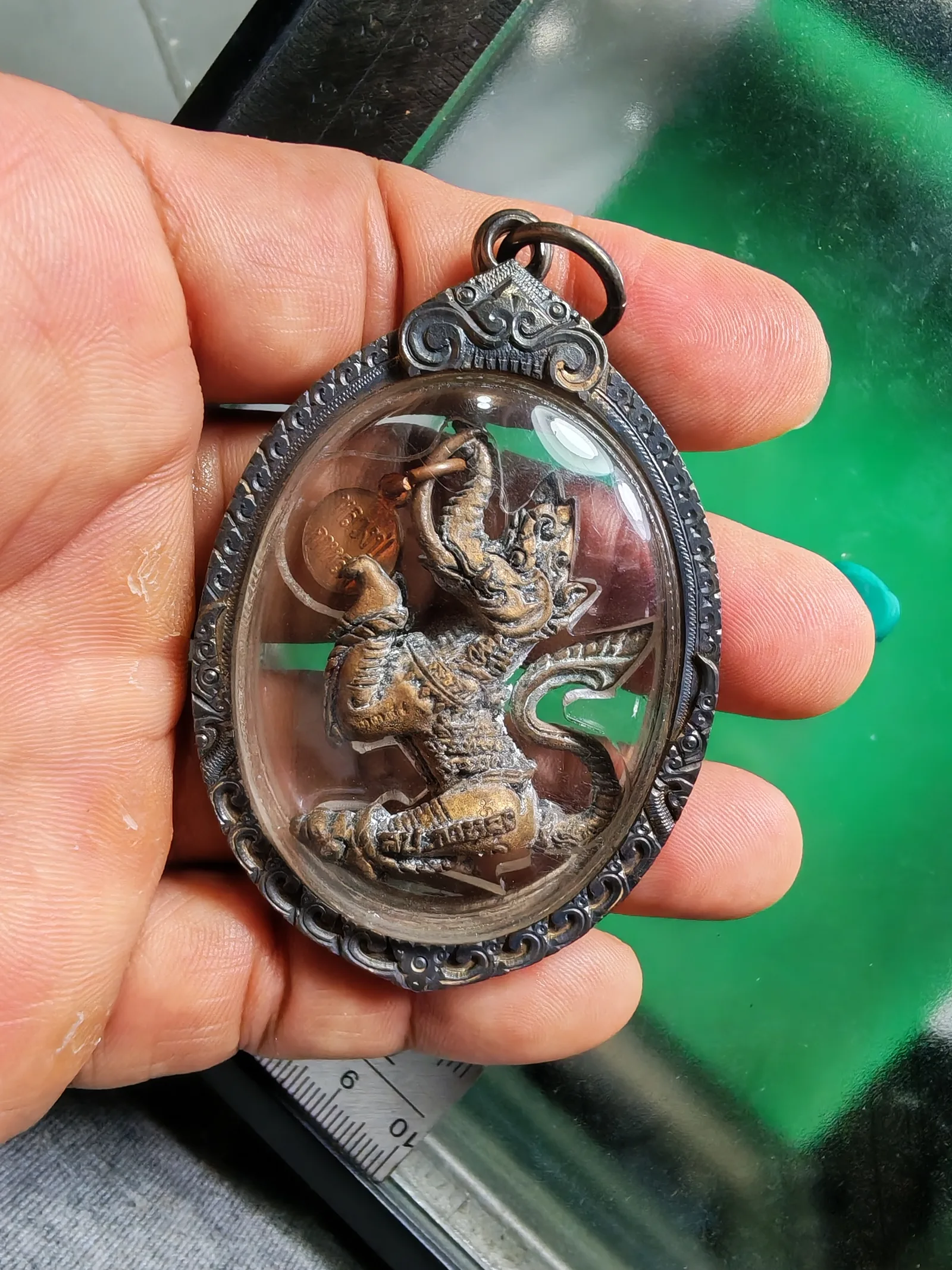 Phaya Khachsihkh Luang Pu Kalong B.E. 2549 Nuea Nava Loha Wat Khao Liam Amulet #3384 Silver Casing — รูปที่ 5