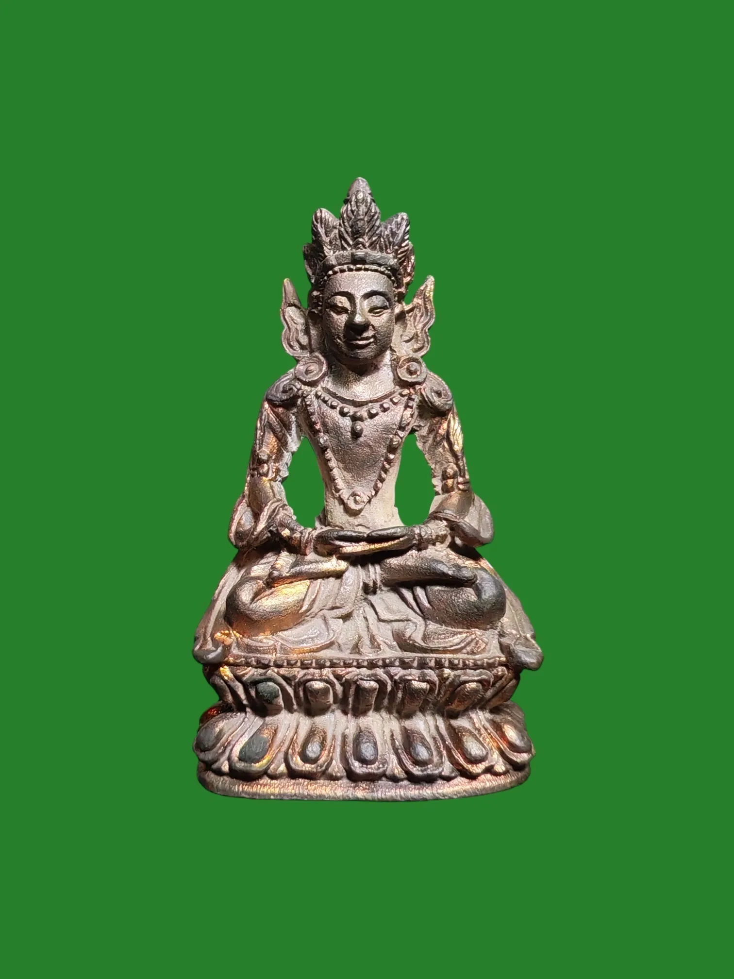 Avalokiteshvara Bell Amulet by Luang Pho Kham — Wat Hua Lampong B.E. 2536, Silver-Bronze with Gold Plating