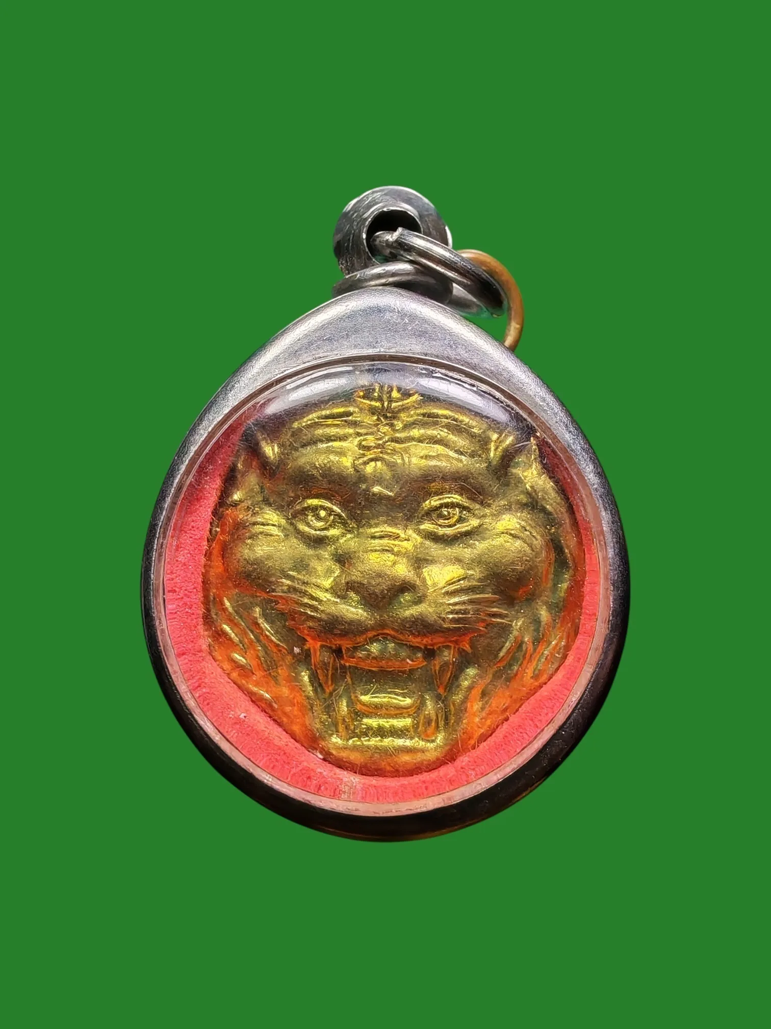 Tiger Face Amulet Special Edition Luang Pho Pern Wat Bang Phra B.E. 2534 Copper Gold Plated