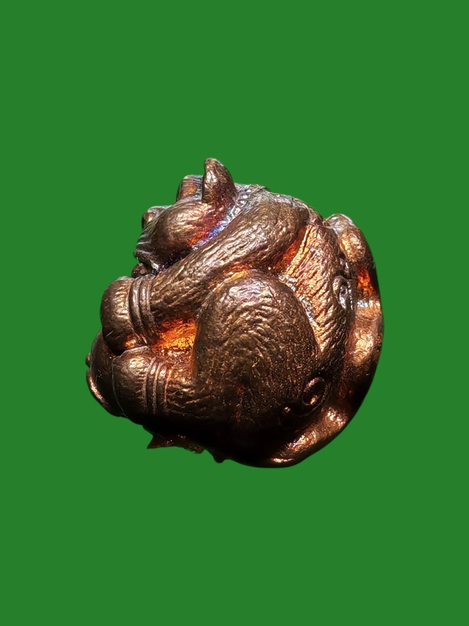 Wealth-Receiving Cat Amulet, Luang Pu Kham Bu, Wat Kud Chom Phu, Ubon Ratchathani, B.E. 2554, Bell Metal — รูปที่ 2