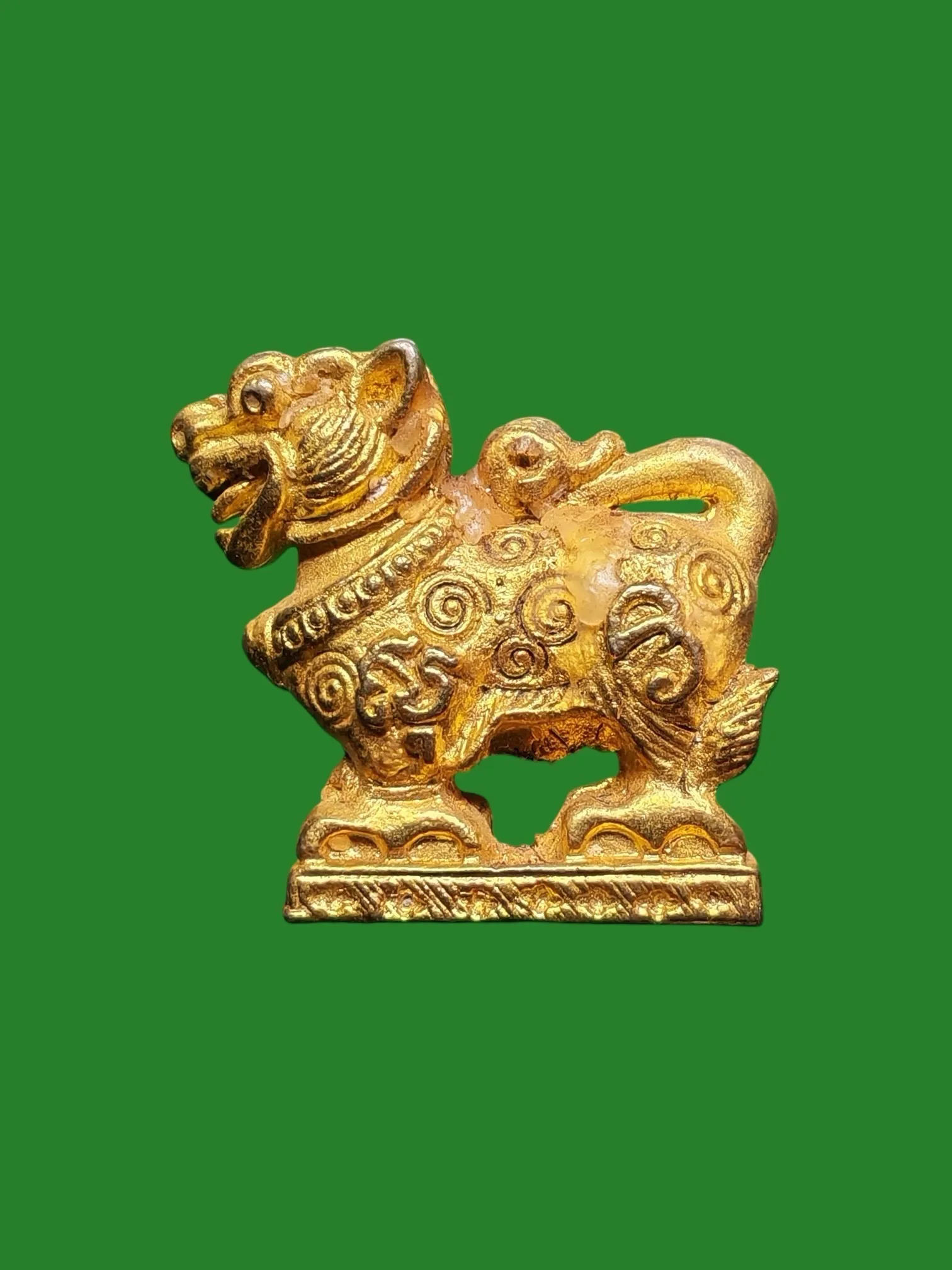 Short-Neck Lion Amulet by Luang Pho Kuay, Wat Khositaram, B.E. 2521, Metal