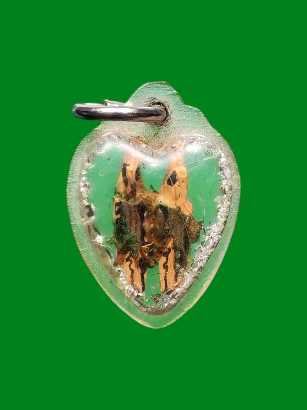 Pair of Sarika Birds Carved Wood Amulet with Chanting Marks and Wax Seal, Luang Pho Khen, Wat Tham Khao E-To, Year 2509